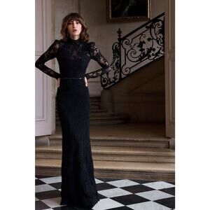 V.Chapman Womens The Jules Turtleneck Lace Maxi Dress Black Size 14 NWT